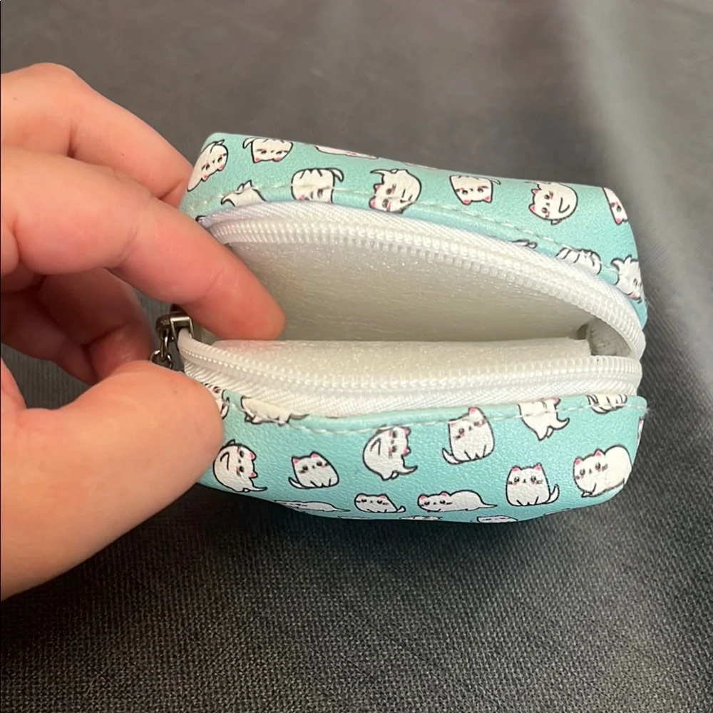 Cute Cat Print Small Coin Pouch - Blue